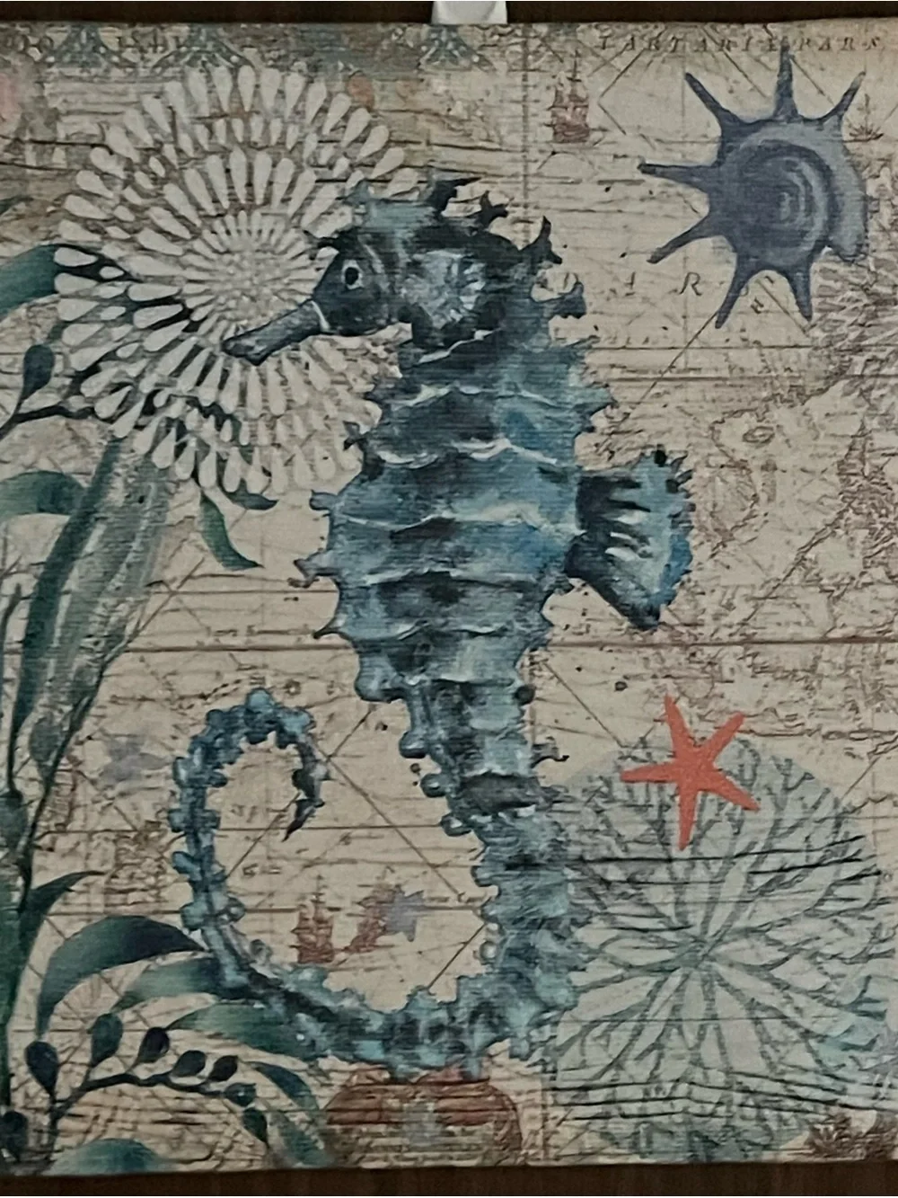 12”x12” Seahorse Canvas Picture Coastal Nautical Ocean Decor Teal